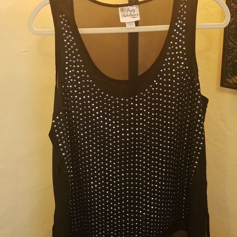 Sheer top with silver bling.